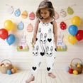 thumbnail image 2 of Girls Bunny Print Harem Jumpsuit Easter Outfit Sleeveless Romper for Kids Kids with Pockets Adjustable Straps Soft Stretchy White,Size 5 T, 2 of 7