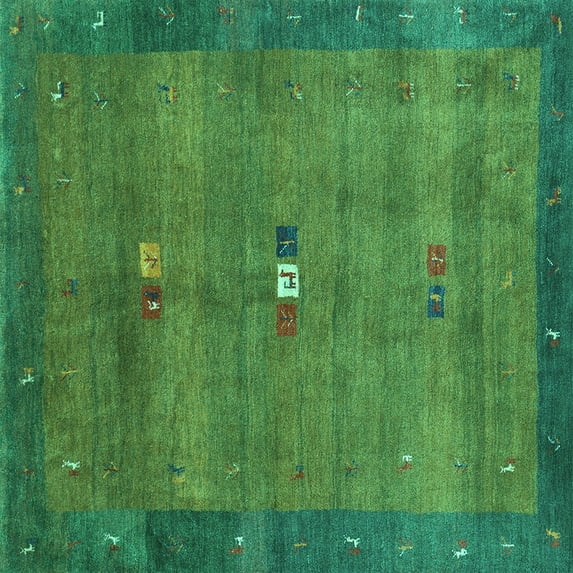 Ahgly Company Machine Washable Indoor Square Abstract Turquoise Blue Contemporary Area Rugs, 4' Square