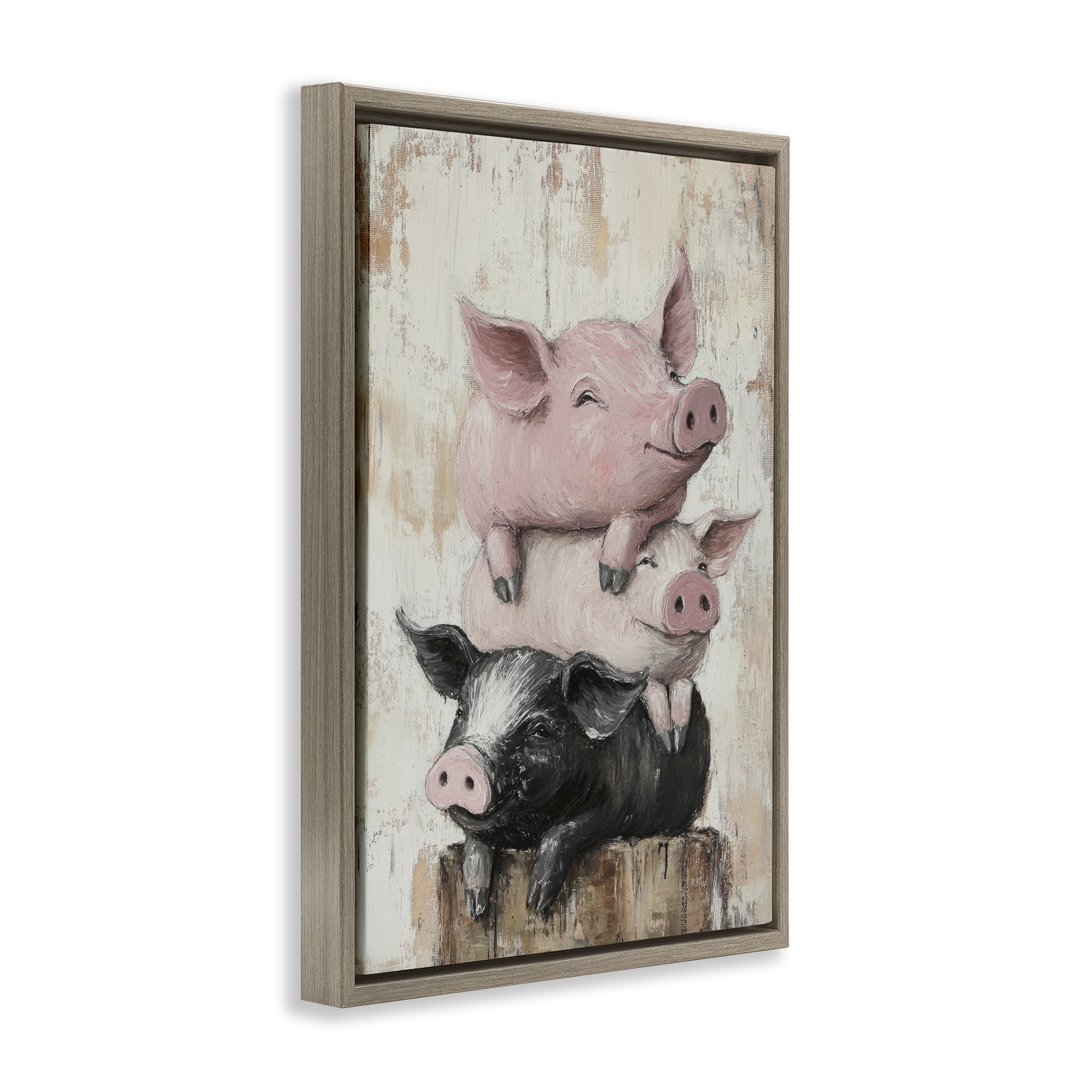Stupell Industries Pig & Piglet Pile Brown Framed Floater Canvas Wall Art, design by Tina LeCour