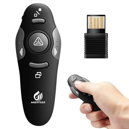 AMERTEER RF 2.4GHz Wireless Presenter Remote Presentation USB Control Laser PowerPoint PPT USB Mouse Clicker Flip