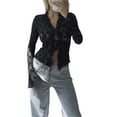 thumbnail image 5 of Douhoow Elegant Women Lace Floral Tops Summer Long Sleeve Tie Front Sheer Slim Crop Cardigan, 5 of 6