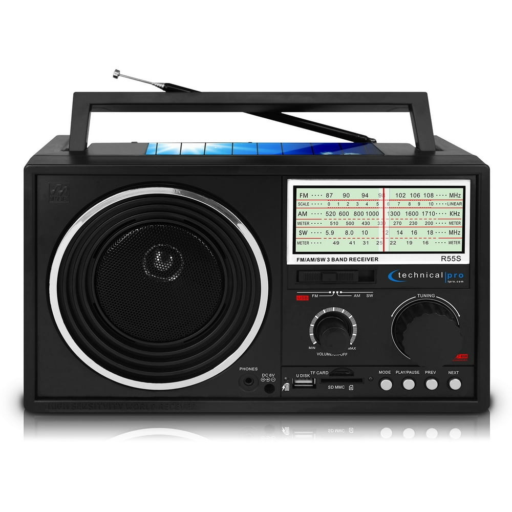 Technical Pro Portable Handheld Shortwave AM FM Dial Radio Speaker With USB SD Input