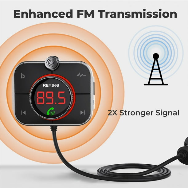 Chargeur de voiture avec émetteur FM Rexing FMT2 avec Bluetooth 5.0, port  MicroSD, adaptateur audio sans fil USB et type C, charge rapide 3.0,  lecteur de musique basse amélioré, appel mains libres 