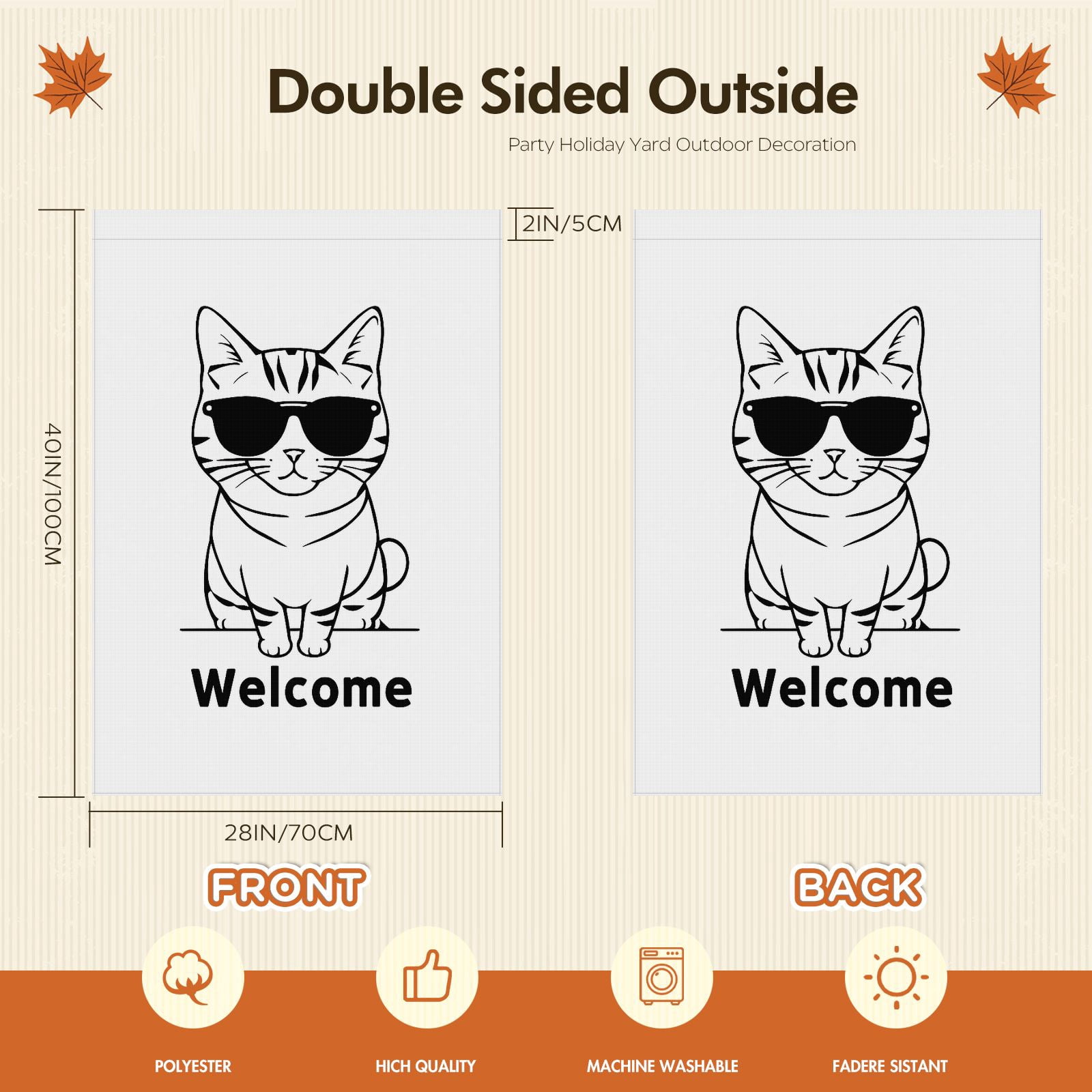 Kitty Garden Flag for Outdoor Cartoon Style Camper Decorations, Versatile Cool Cat Fluffy Cat Kitten Back Yard Decor for Patio Backyard Front Door House Porch Deco, 28x40inch