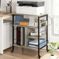 thumbnail image 1 of Printer Stand with Power Outlets and USB Charging Ports, Large Printer Table with Storage, 4 Tier Rolling Printer Stand with Wheels for Desktop CPU, Small Space, Home Office, Rustic Black, 1 of 9
