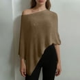 thumbnail image 5 of Maqroz Womens Sheer Poncho Shrug Sun Protection Long Sleeve Lightweight Knit Ruffle Pullover Sweater Top Asymmetric Loose Knit Summer Beach Cover Ups Brown Free Size, 5 of 8