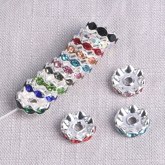 U8MO 25pcs Flat Round Rondelle 12mm Crystal Glass Rhinestone Metal Loose Spacer Beads-Random Mixed