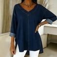 thumbnail image 6 of Womens Street Style Denim V Neck Top Casual Chic Blouse for Women Trendy Outfit and Daily Wear Deep Blue XXL, 6 of 7