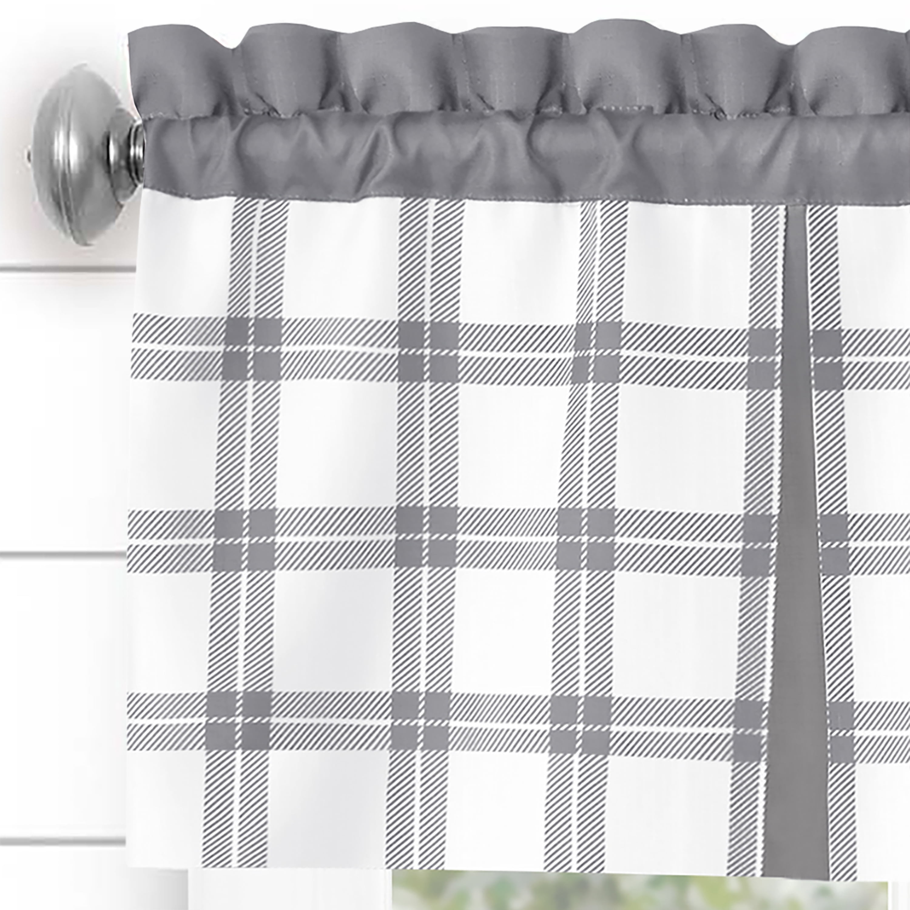 Achim Tate Plaid Light Filtering Tier and Valance Curtain Set, Grey, 58" x 36"