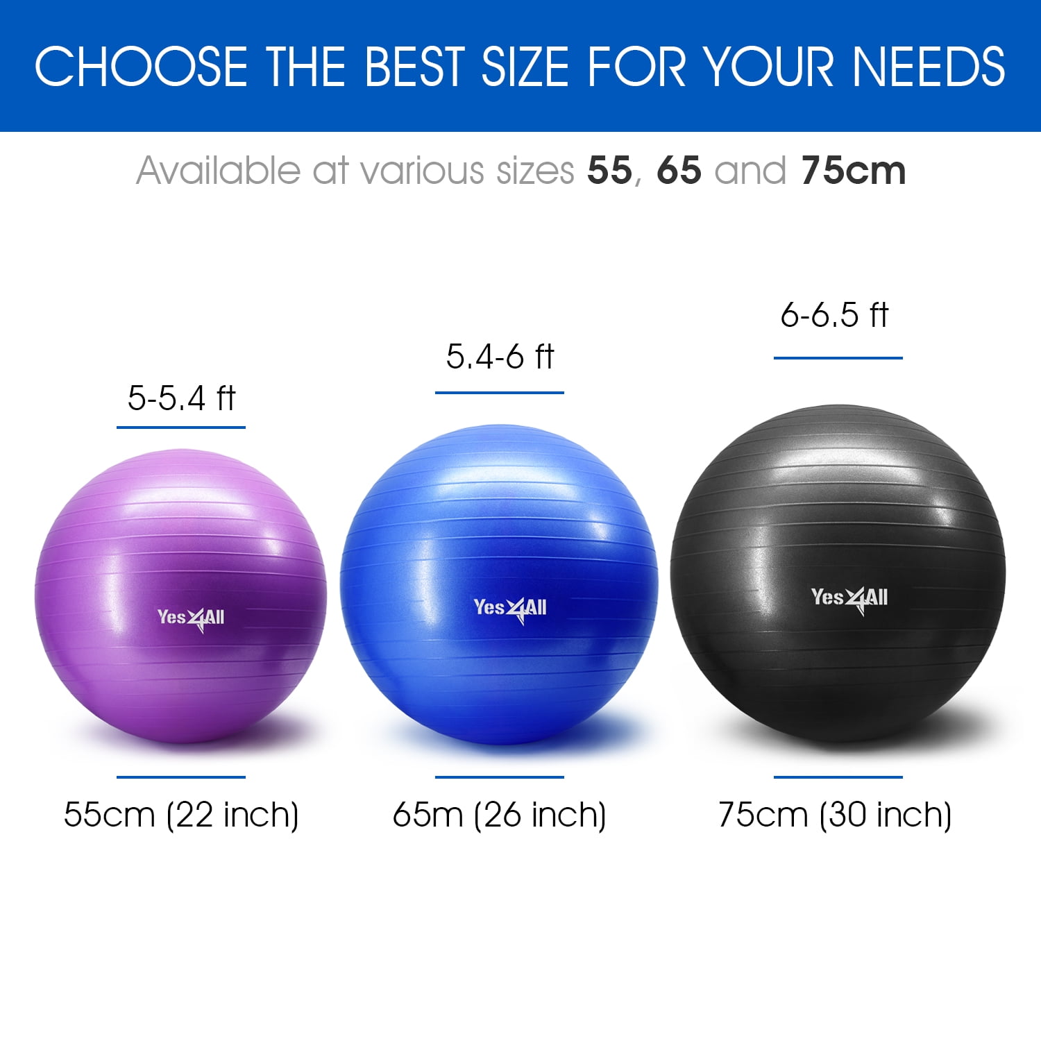 Yes4All 2000-lbs Anti Burst Stability Ball with Foot Pump 