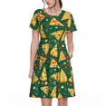 thumbnail image 1 of Bixox Robe d'Été à Manches Courtes pour Femmes Robe Ample Longueur Genou avec Poches-Pizza, 1 of 7