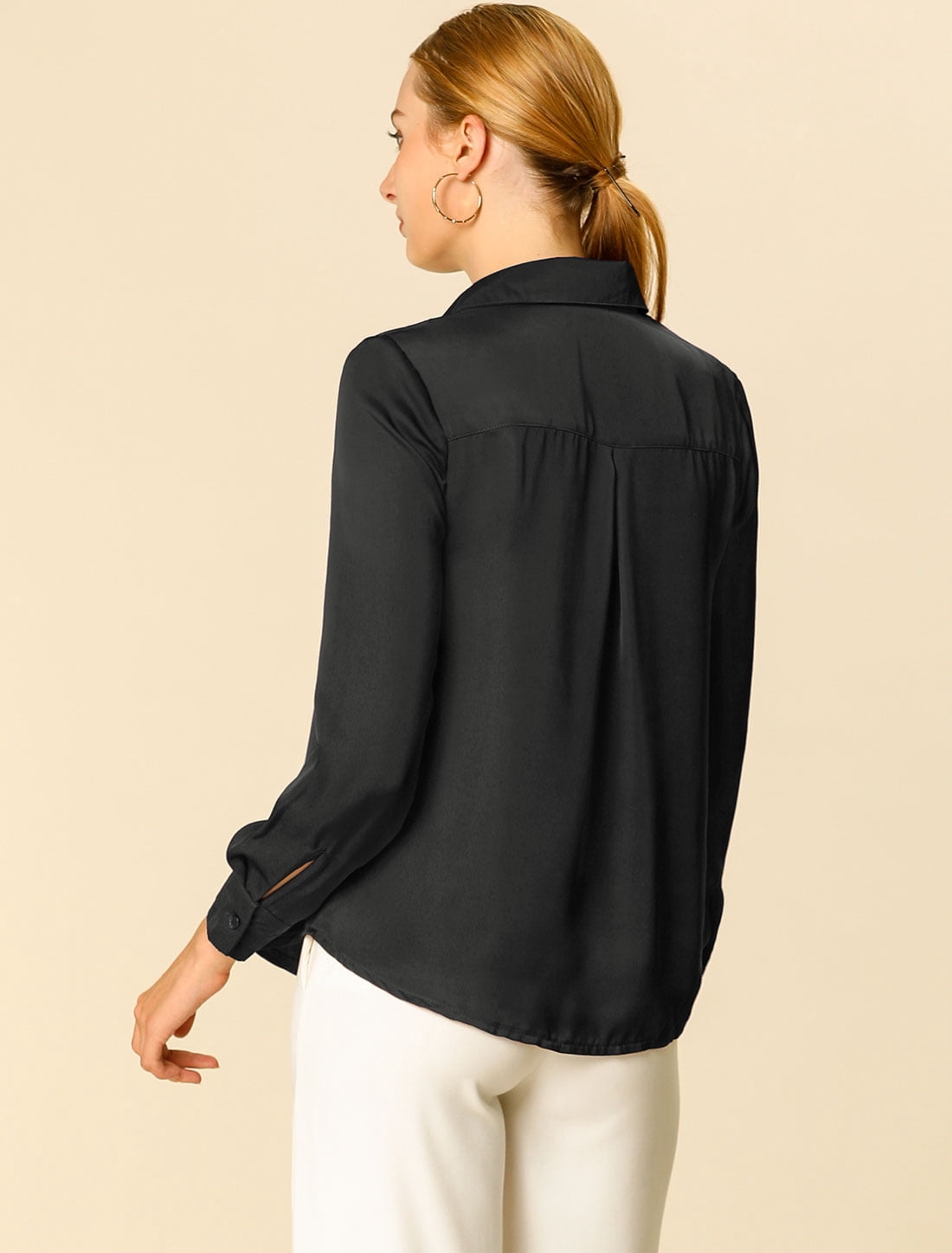 DARING DIVA Women's V Neck Classic Work Office Long Sleeve Shirt XXL Black