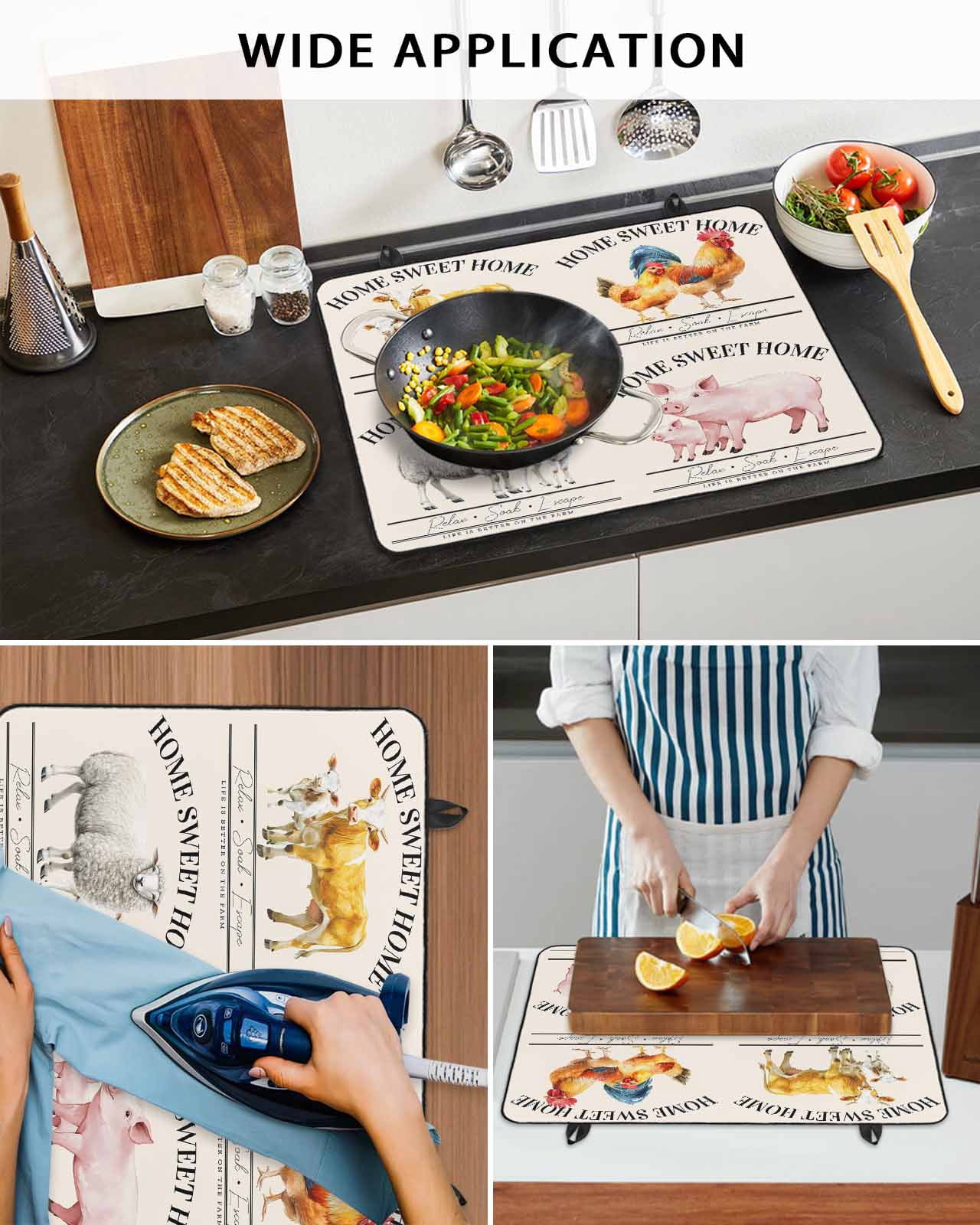 nqOlkjepod Large Induction Cooktop Protector Mat 36"x21", Farmhouse Animals Stove Top Covers for Electric Stove, Watercolor Cow Rooster Sheep Pig Stove Burner Cover Mats, Glass Top Stove Cover
