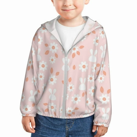 

Rash Guard for Boys Girls - Cartoon Flower Cute Rabbit Lightweight Long Sleeve Sun Protection Jacket Hooded Cooling Swim Shirt with Zipper for Toddler Kids Children