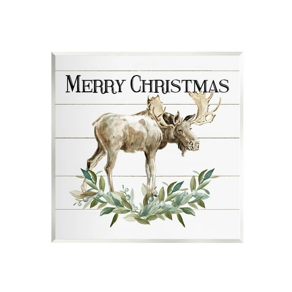 Stupell Industries Merry Christmas Moose Laurel Graphic Art Unframed Art Print Wall Art, Design by Carol Robinson