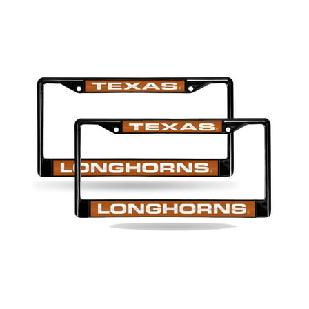 Texas Longhorns Black Metal Laser License Plate Frame  ( Set of 2 Frames )