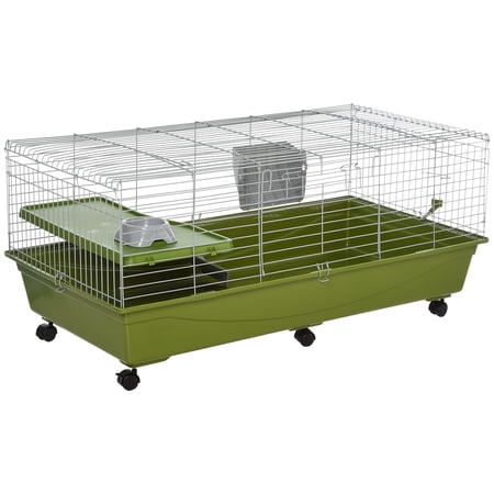 47" Chinchilla Cage, Guinea Pig Hutch Small Animal Cage with Ramp, Platform, Food Dish & Water Bottle - Rabbit Habitat Pet House