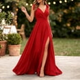 thumbnail image 6 of NTACZA Womens Dresses Maxi Wedding Guest Dresses Sleeveless Formal V-Neck Slit Dressy Red S, 6 of 7