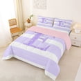 thumbnail image 2 of Erosebridal Glitter Print Personalized Initial E Girl Queen Comforter Set 3pcs,Kids Teens Purple Bow Geometric Stripes Bedding Comforter Set,Pink Reversible, 2 of 6