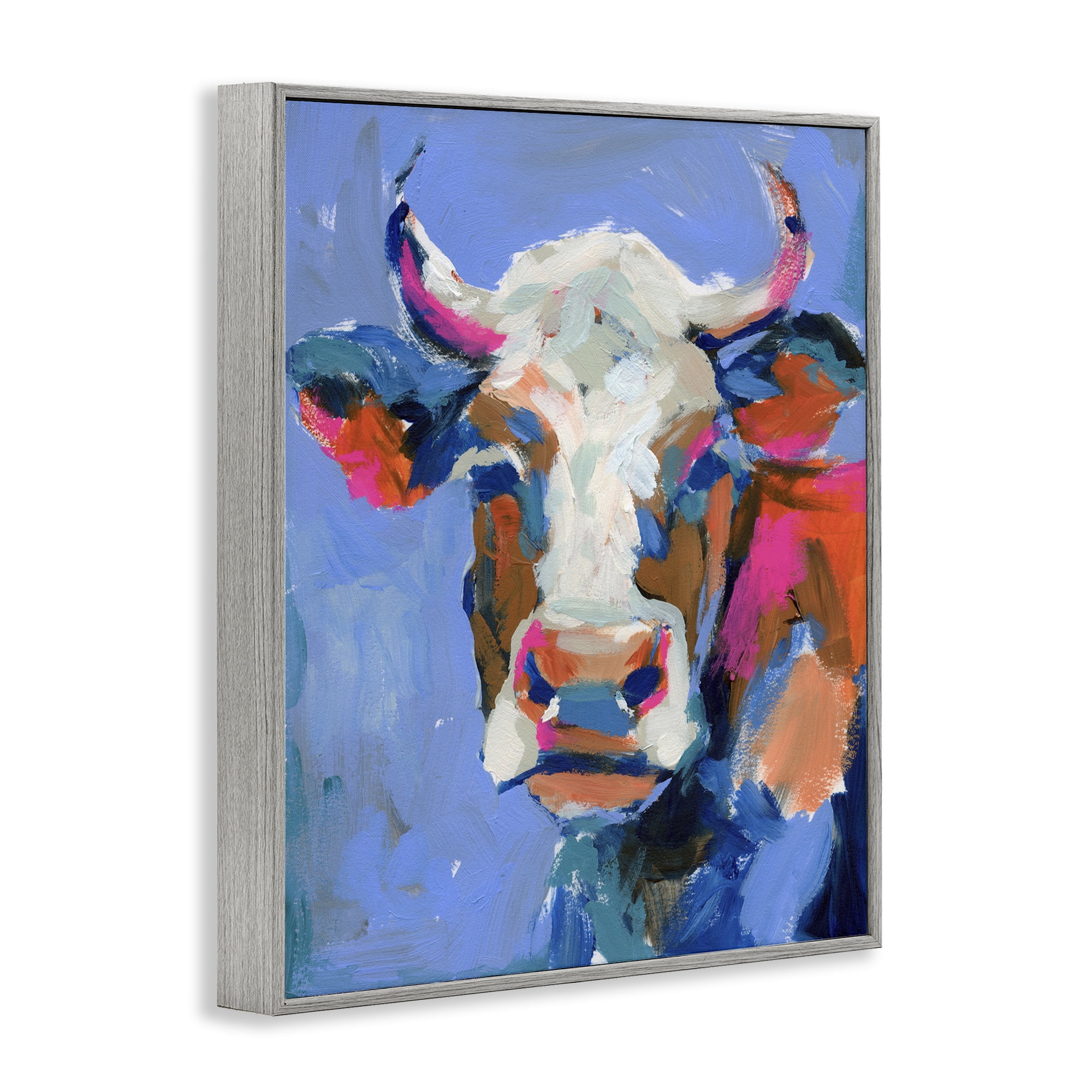 Stupell Industries Painterly Cow Portrait Animals & Insects Painting Gray Framed Art Print Wall Art, 16 x 20