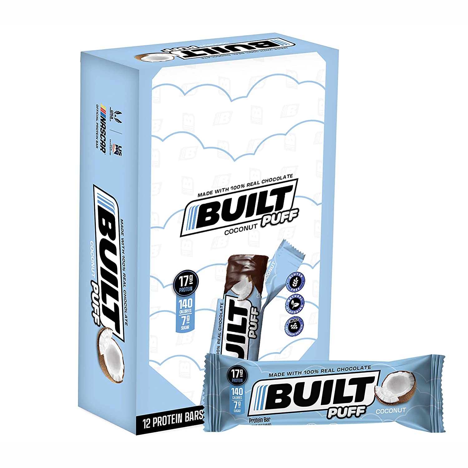 Built Bar 12 Pack High Protein Energy Bars Gluten Free Chocolate Covered Low Carb Low