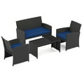 thumbnail image 2 of Costway 4 PCS Patio Conversation Set with Seat Cushions & Tempered Glass Tabletop, Porch Navy+Black, 2 of 10