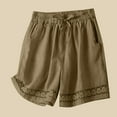 thumbnail image 2 of Annhoo Womens Wide Leg Linen Shorts Summer Casual Loose Pleated Elastic High Waisted Drawstring Shorts with Pocket, 2 of 5