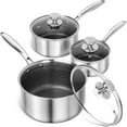thumbnail image 4 of Three-layer stainless steel non-stick cookware set with lid, suitable for induction cooktops and heavy-duty use. Honeycomb interior for easy cleaning. 1 quart + 2 quart capacity. Two-piece set. Dishw, 4 of 4