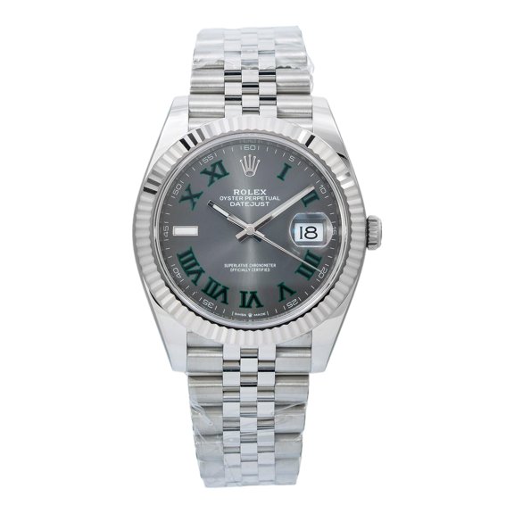 Pre-Owned Rolex Datejust 41MM 126334 Wimbledon Gray Roman Dial Fluted Bezel Stainless Steel Jubilee Bracelet