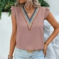 thumbnail image 4 of XFLWAM Womens Contrast Lace V Neck Tank Tops Ruffle Sleeve Summer Blouse Casual Sleeveless Loose Fit Vest Shirts, 4 of 9