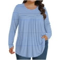 thumbnail image 2 of ylioge Stripe Tops for Women Plus Size L-5X Long Sleeve Crewneck Shirts Womens Casual Loose Pullover Pleated Loungewear Going-Out Oversized Top, 2 of 6