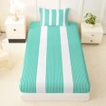 thumbnail image 4 of Castle Fairy Vintage Thin Vertical Stripe Twin Sheets 3pcs,Bohemian Wide Band Bedding,Teal White,1 Flat Sheet, 1 Fitted Sheet and 1 Pillowcase, 4 of 7