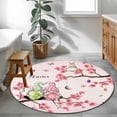 thumbnail image 4 of Round Area Rug 3ft, Easter Gnome Eggs Rabbit Non-Shedding Washable Area Rug, Butterfly Cherry Tree Branch on Pink Non Slip Low-Profile Circle Rugs for Living Room, Bedroom Dining Room, 4 of 9