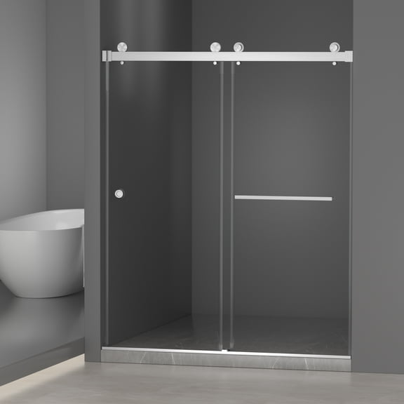 55-59"W x 72"H Frameless Double Sliding Shower Door, 5/16"(8mm) Tempered Glass, Matte Black