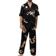 thumbnail image 2 of SWSMCLT Men's Lounge Long Pj Set Satin Pajama Set 2 Piece Pajamas Summer Short Sleeve Button Silky Casual Black Small, 2 of 4