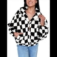thumbnail image 3 of Chaqueta Informal A Cuadros para Mujer, Abrigos Holgados con Cremallera para Invierno, Otoño Negro XXL, 3 of 7
