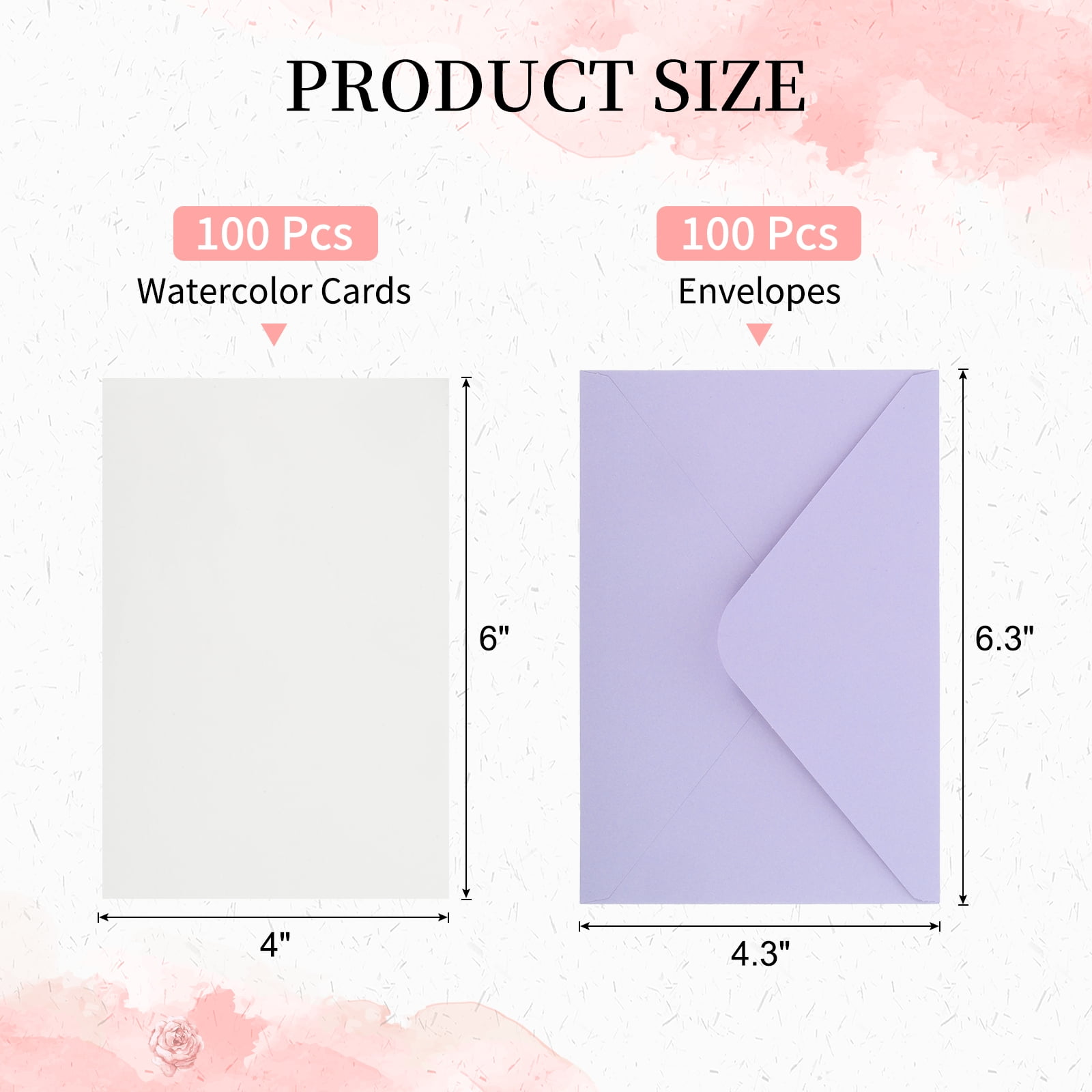 4x6 Inch Pure Cotton Watercolor Cards, 100 Sets Postcards with Envelopes 92lb/250 GSM for Art Painting Creative Thank Notes, Purple