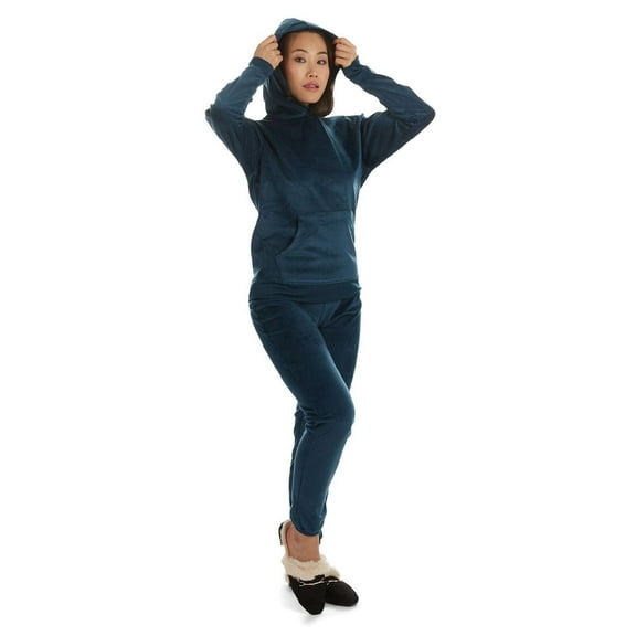 MeMoi Women's 2 Piece Plush Ribbed Velour Hooded Sweatshirt Set - Womens - Female