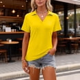 thumbnail image 4 of Womens V Neck Collared Polo Shirts Summer Work Short Sleeve Tops Casual Dressy Work Blouses Yellow 2XL, 4 of 4