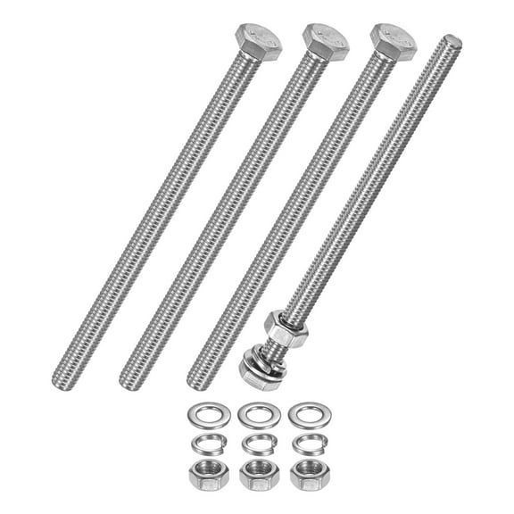 Uxcell 4-Pack Hex Head Screw Bolt with Nuts Flat & Lock Washers M6x100mm