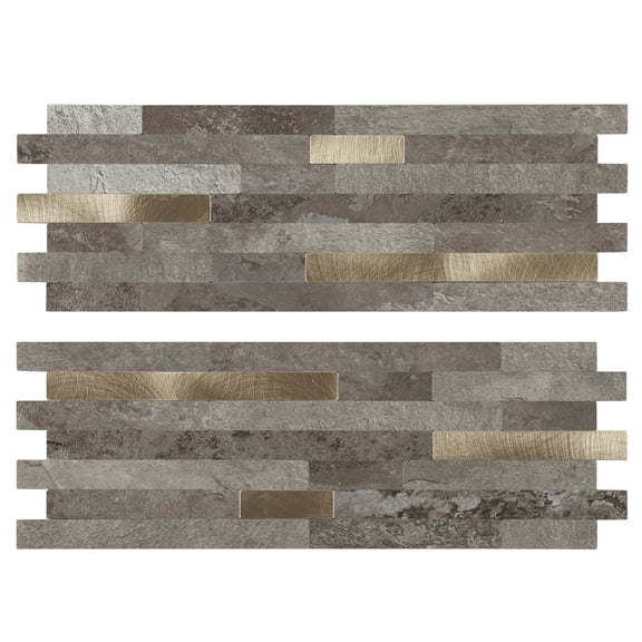 12-Sheet Peel and Stick Backsplash Tiles, Faux Marble Linear Wall Tiles Stick on Backsplash for Kitchen Bathroom Fireplace RV (11.57" x 4.13", Light Brown)