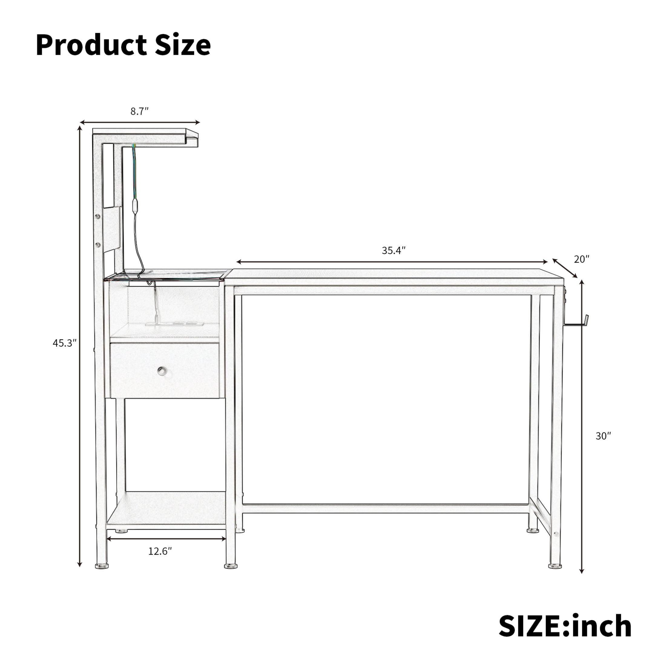 DEALTOPS Computer Desk with LED Lights, Gaming Desk with Reversible Shelves and Charging Station, Rustic Brown