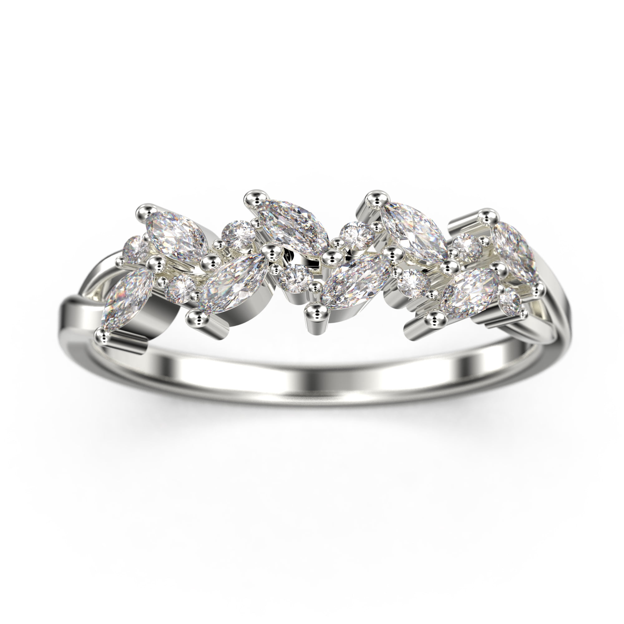 0.40ct Alternating Marquise And Round Diamond Moissanite 10k White Gold Wedding Band