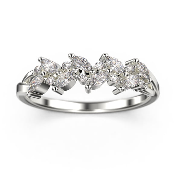 0.40ct Alternating Marquise And Round Diamond Moissanite 10k White Gold Wedding Band