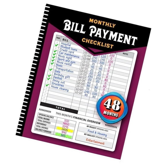 Portable Monthly Bill Payment Checklist Easy Expense Tracking Budget Management