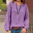 thumbnail image 3 of Women Soft Cute Young Round Collar Button Tape Solid Color Long Sleeve Polyester Top(Purple,S), 3 of 5