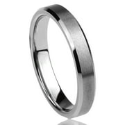 Women's Tungsten Carbide Wedding Band Ring 4mm Comfort Fit Beveled Edge Flat Center Brushed Tungsten Ring