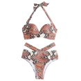 thumbnail image 5 of Women's Bikini Set Underwire Steel Bra Fashion Digital Print High Waist Two Piece Sexy Swimsuit for Beach Summer Vacation,Red,XL, 5 of 8