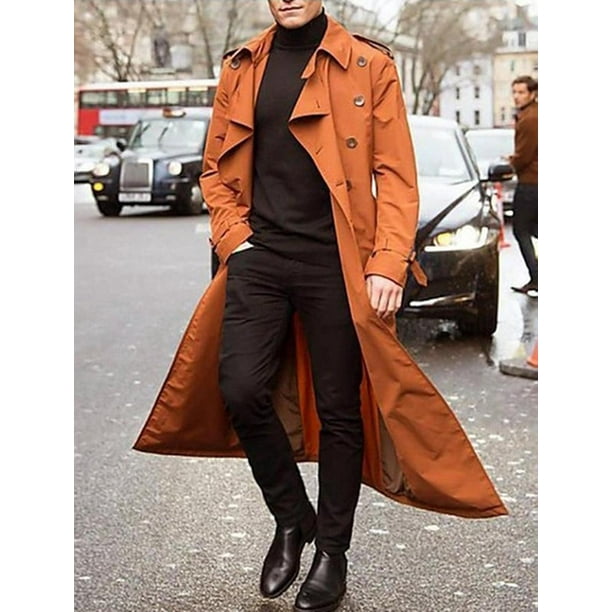 Gabardina para hombre abrigo informal ajustado cortavientos de talla grande abrigo largo liso chaqueta de primavera a la moda para hombre Bodega Aurrera en linea