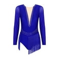 thumbnail image 3 of iEFiEL Womens Glitter Rhinestone Figure Skating Costume Long Sleeve Open Back Tassels Leotard for Gymnastics Lyrical Dance Royal Blue XL, 3 of 7